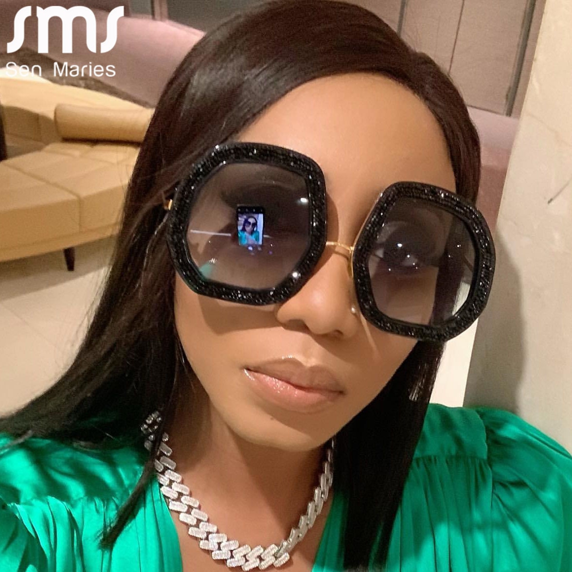 Oversized Sunglasses Women Luxury Diamond Shiny Crystal Sun Glasses
