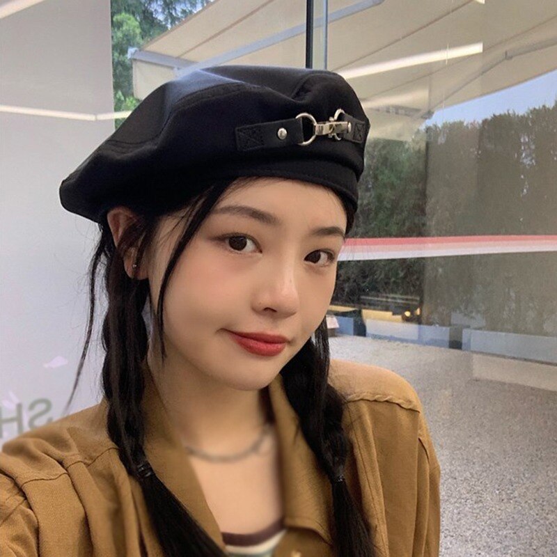 Autumn-Beret-Bucket-Hat-Harajuku-Punk-Gothic-Metal-Ring-PU-Belt-Chain-Black-Hat-MenChic-Streetwear-2