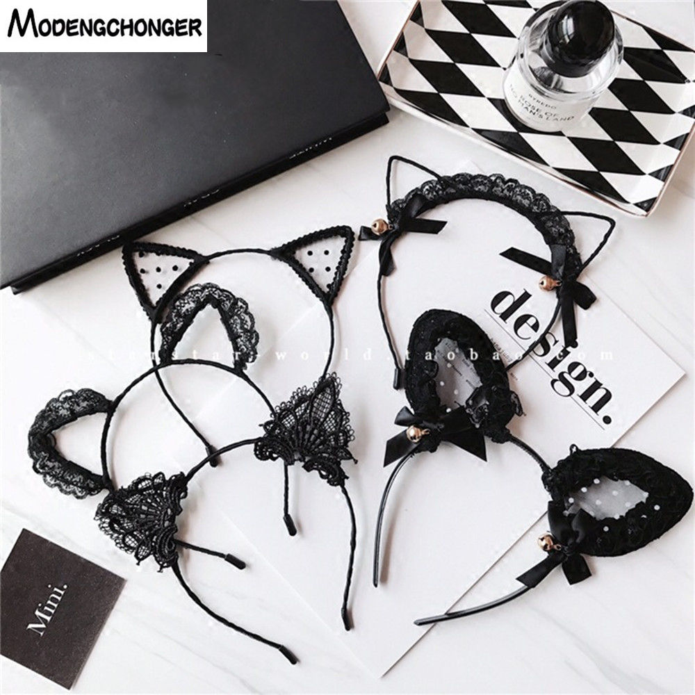 Black Cat Ears Head Bezel Fashion Lace Hairband