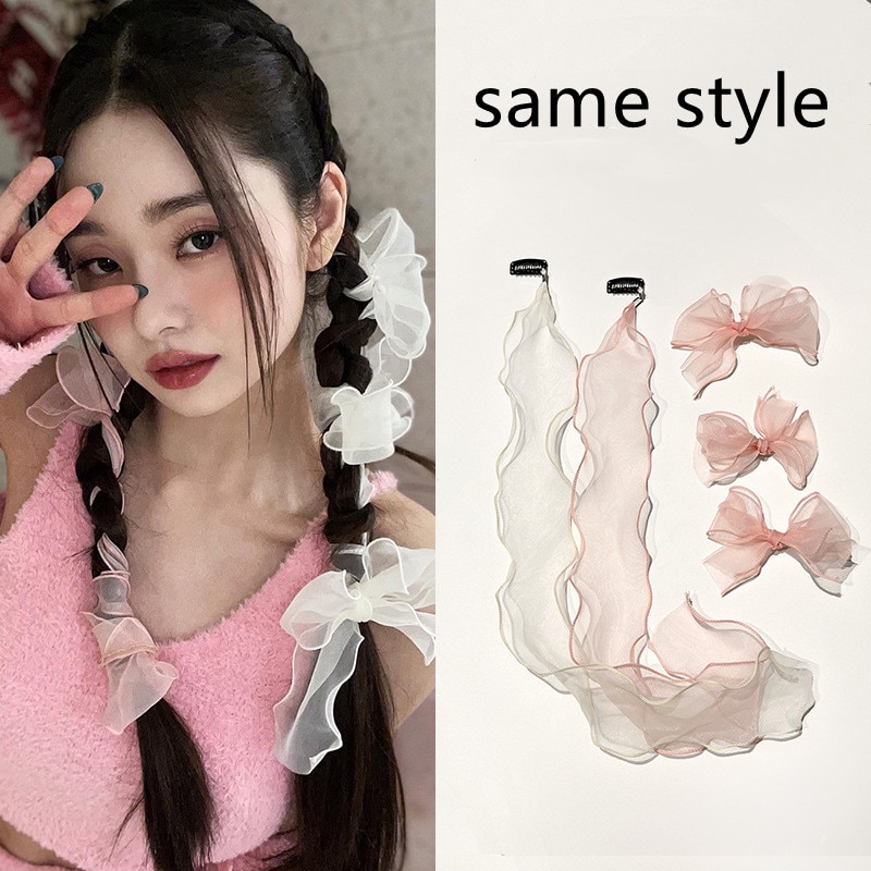 Sweet Hairclips Mesh Hairband Braided Hair Bow Hairpin