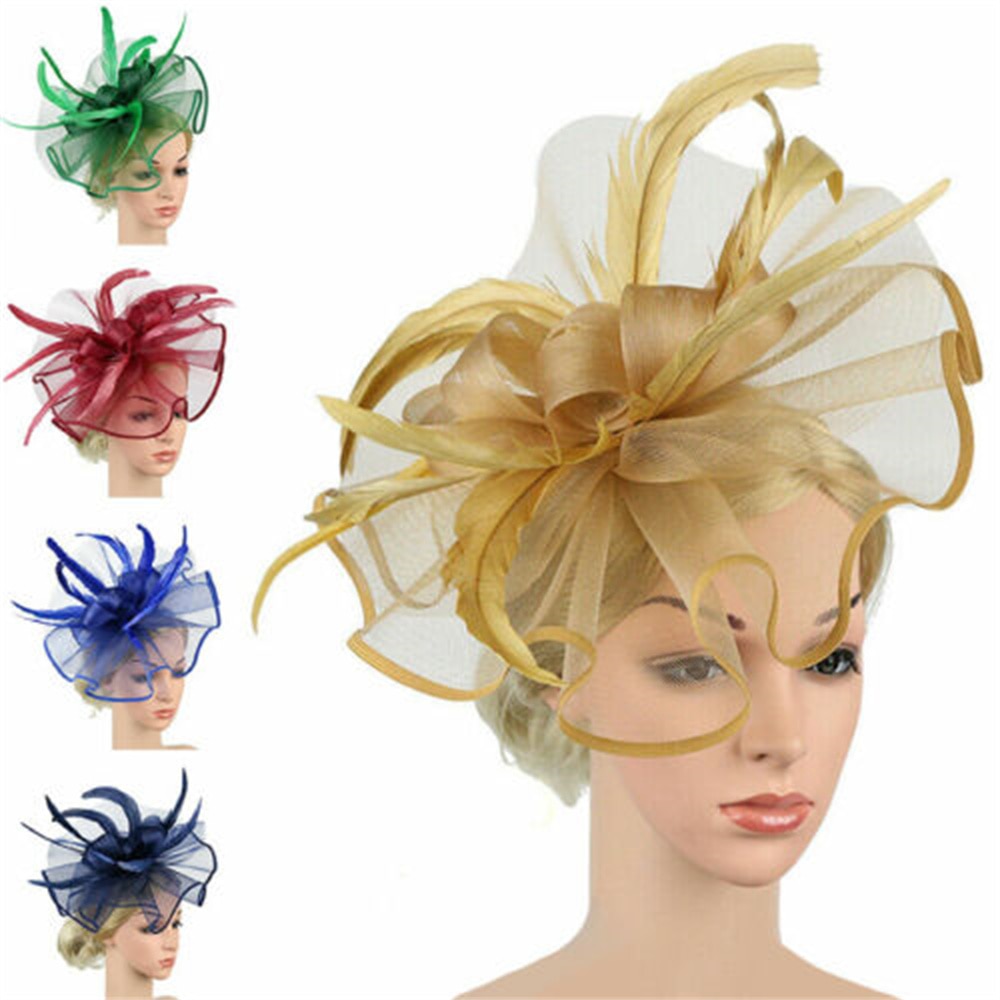 Top Grade Women Big Flower Fascinator Hair Clip Feathers Top Hat